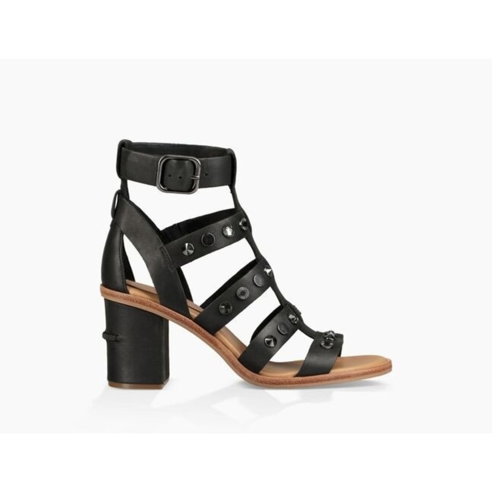 UGG Australia Black Leather Studded Gladiator Block Heel Sandals women's 7